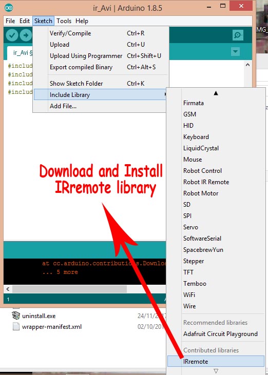 install Ir-remote library in ardunio
