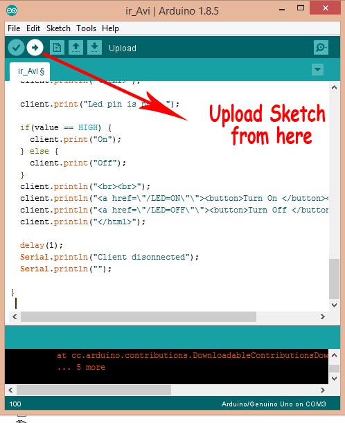 Upload sketch ardunio