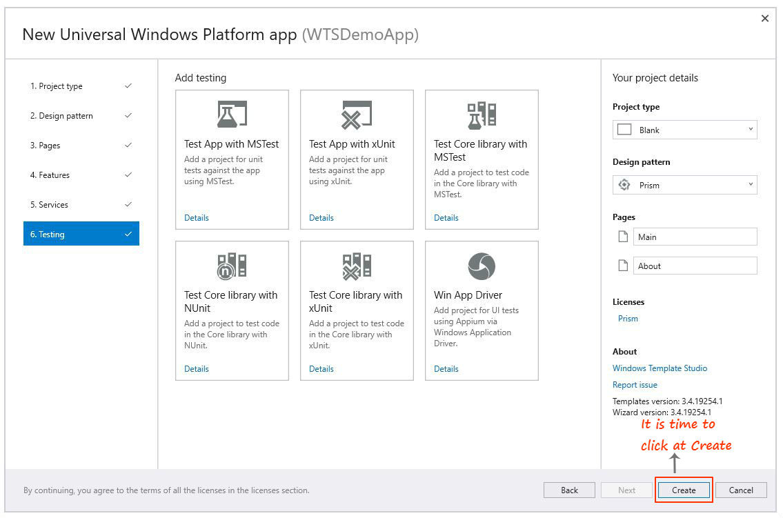 Windows Template Studio testing app