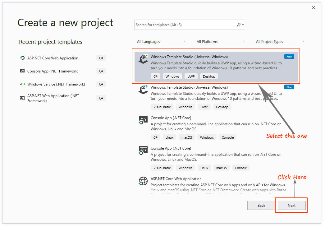 Windows Template Studio project WTS