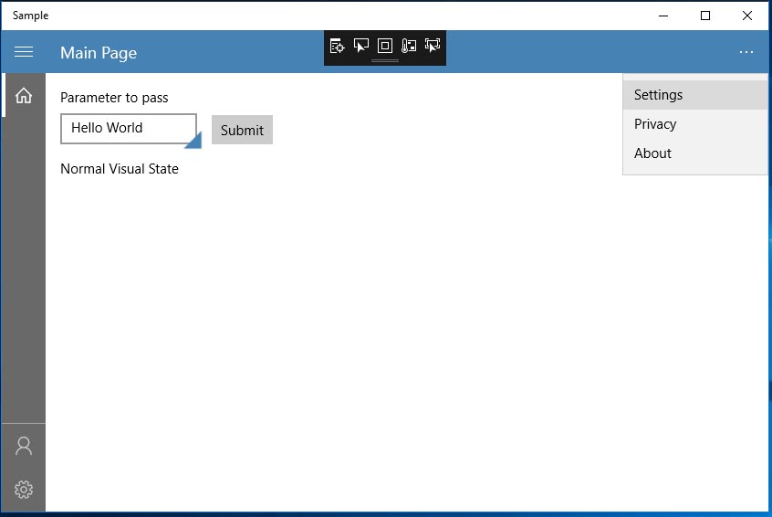 Secondary Commands of Page Header template 10 uwp