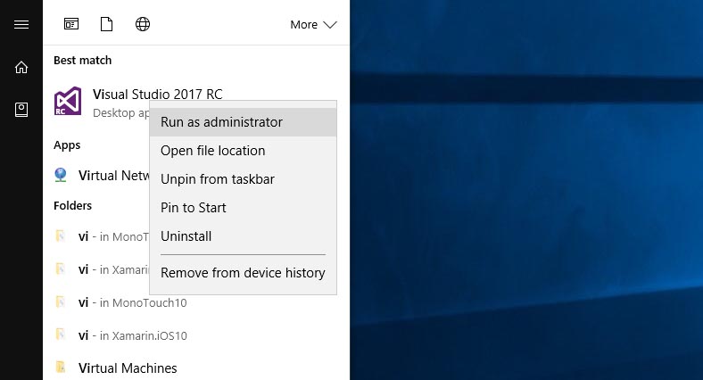 open Visual Studio 2017