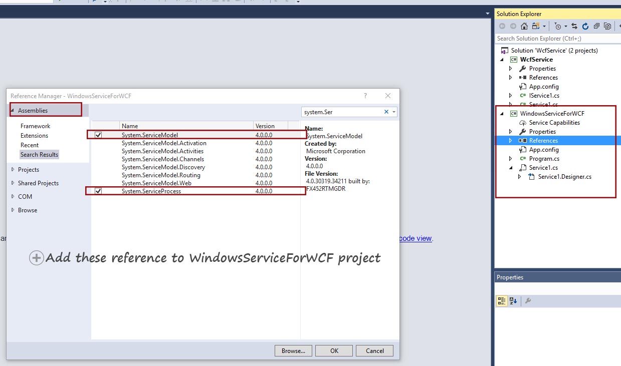 System.ServiceModel, System.ServiceProcess