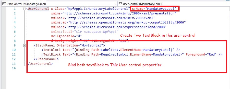 Dependency properties for user control